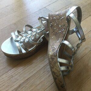 Cherokee Silver Leather with Sequins Upper Wide Wedge Shoe